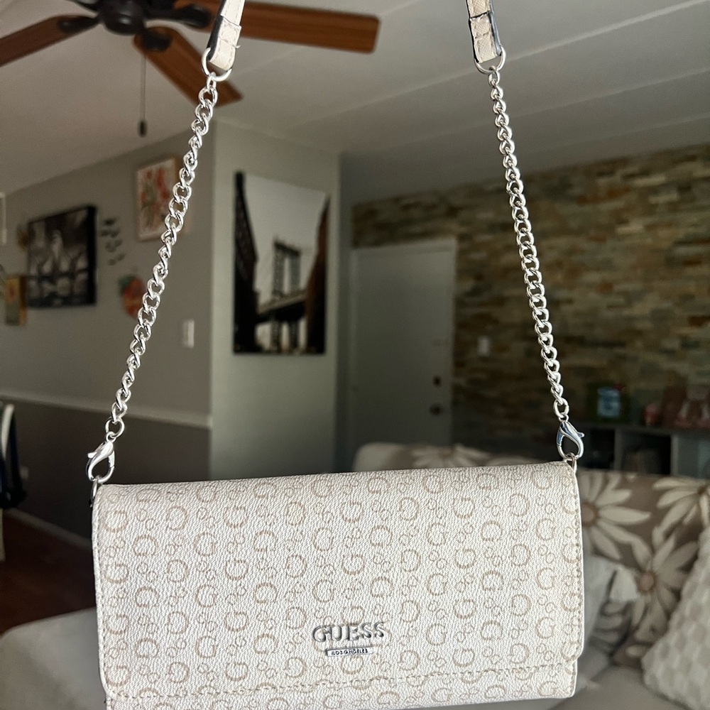 GUESS Beige Crossbody Bag with Chain Strap